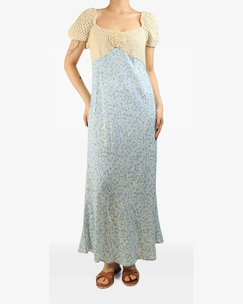RIXO Gehäkeltes Sardinia Maxikleid mit Blumen - Blau Blau