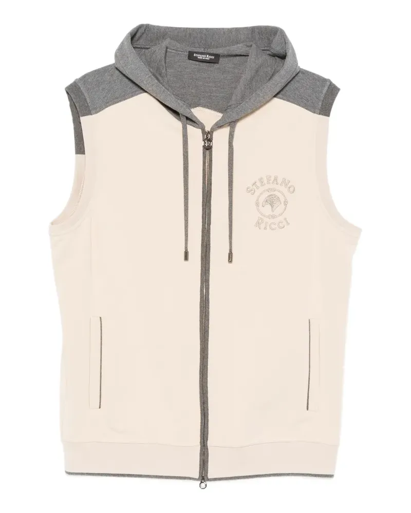 Stefano Ricci logo-embroidered zip-up hoodie - Nude Nude