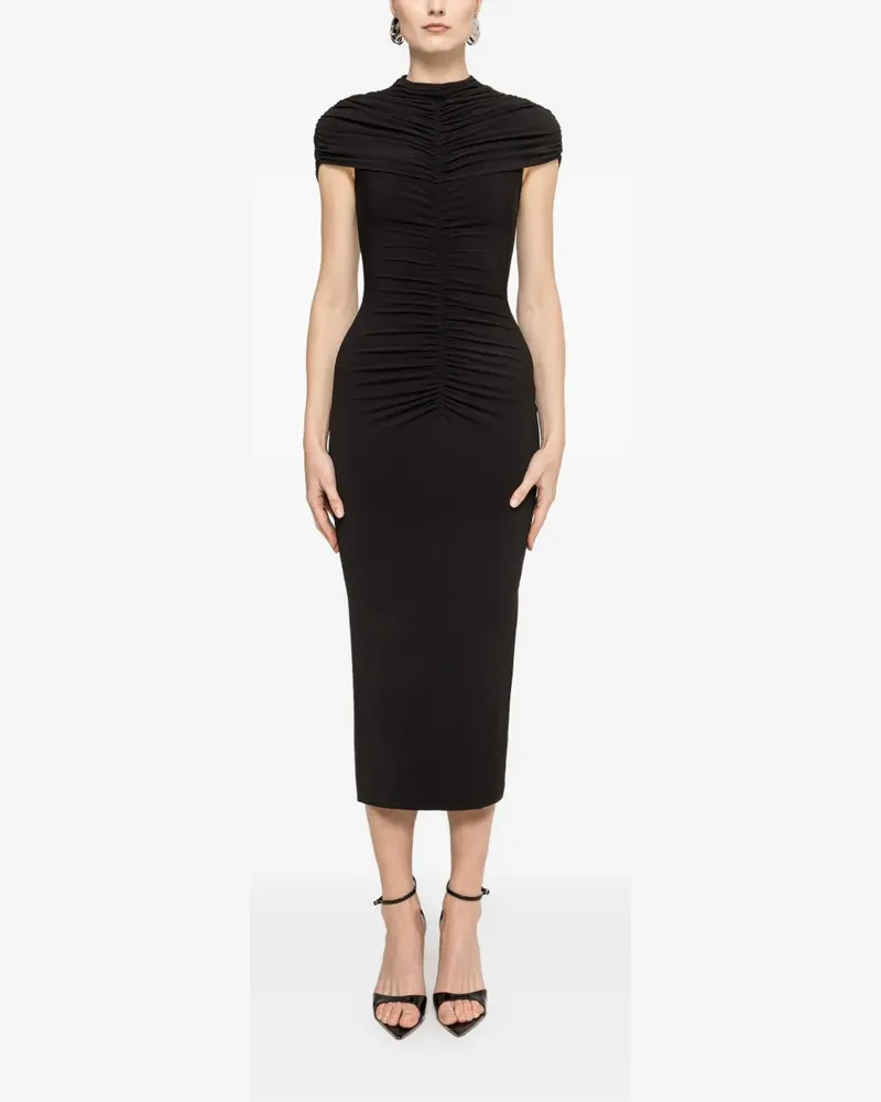 NISSA ruched midi dress - Schwarz Schwarz