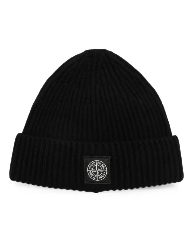 Stone Island N100002 full rib RWS wool beanie - Schwarz Schwarz