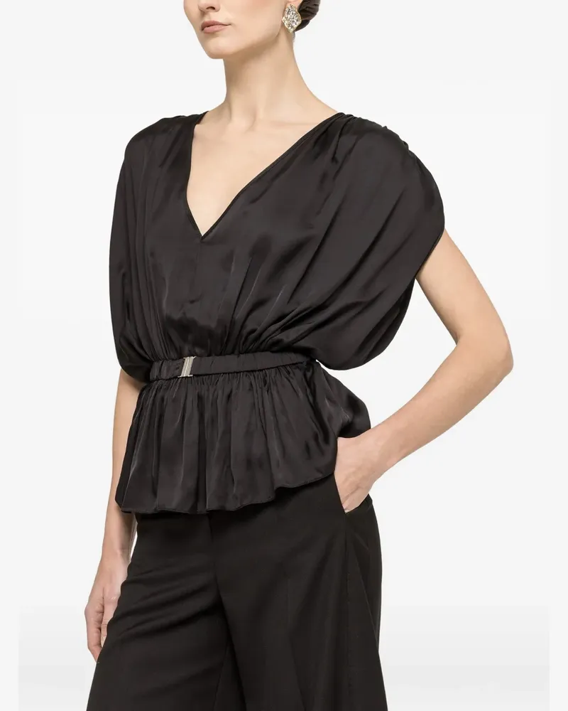 NISSA belted V-neck top - Schwarz Schwarz