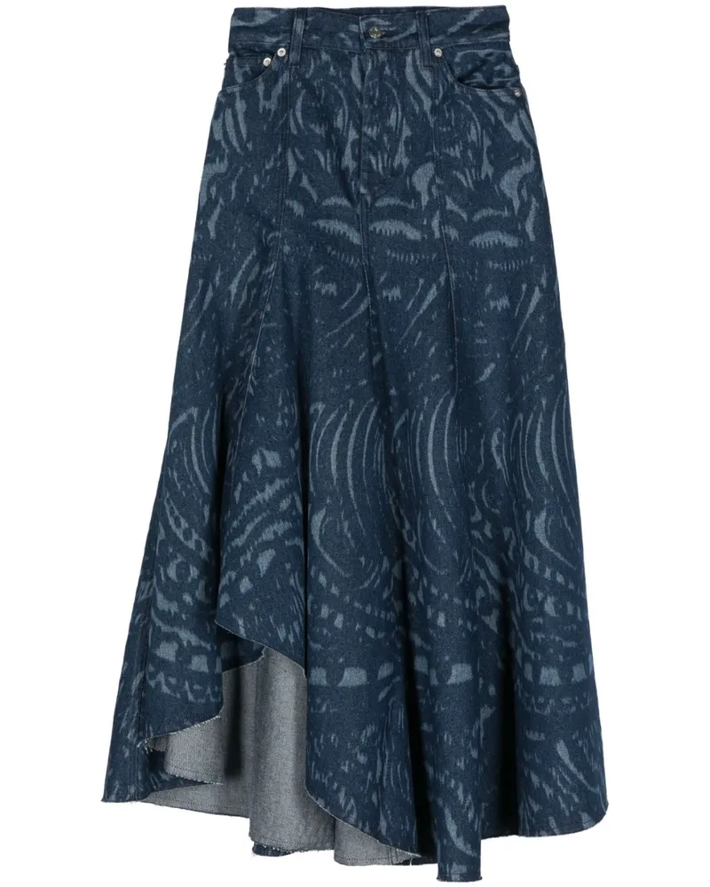 Erdem graphic-print pleated denim skirt Blau