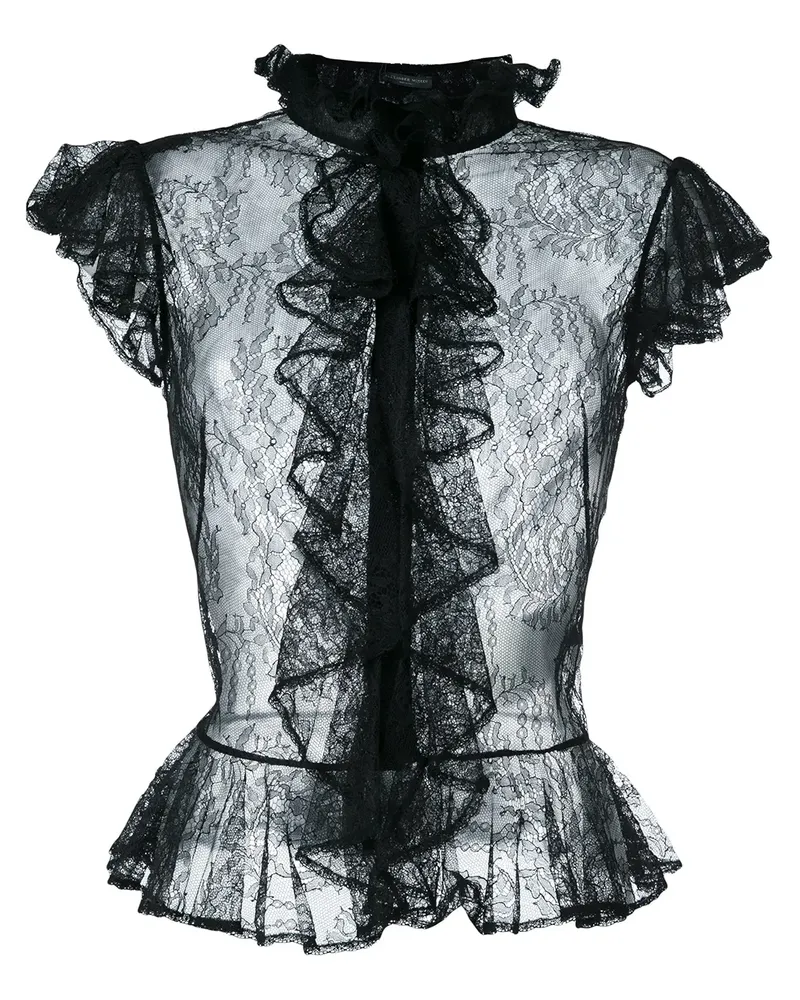 Alexander McQueen Spitzenbluse mit Rüschen - Schwarz Schwarz