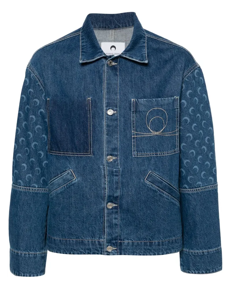 Marine Serre Jeansjacke mit Deadstock Moon-Print Blau