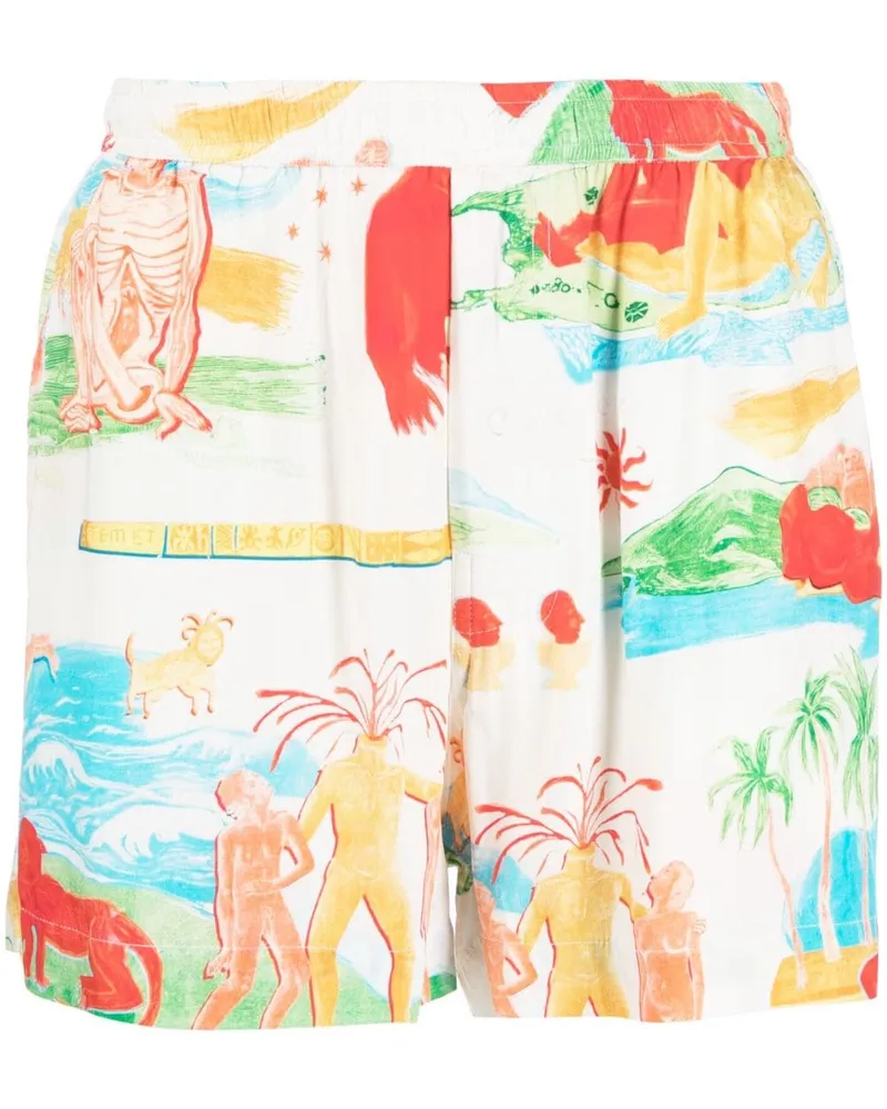 ENDLESS JOY Shorts mit Far Away Places-Print Weiß