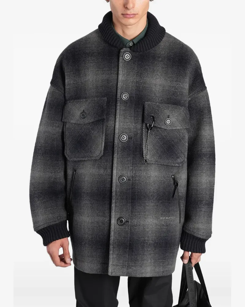 and wander check-pattern button-up coat - Grau Grau
