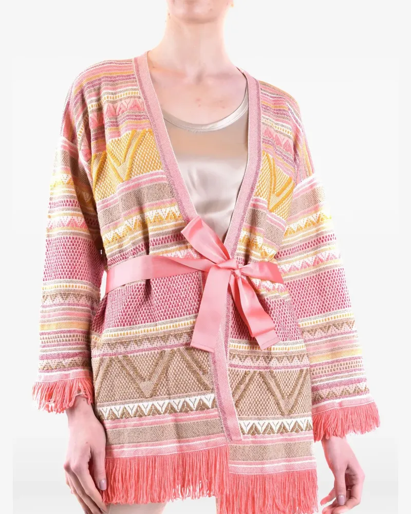 Twin-Set striped fringe-trim cardigan - Rosa Rosa