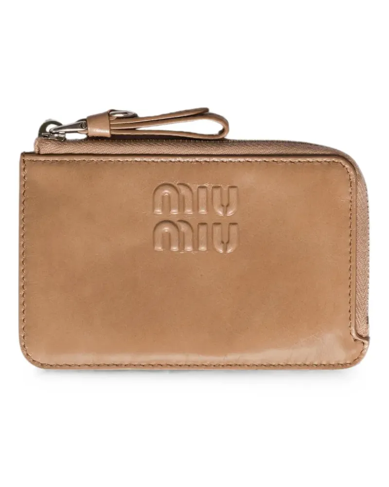 Miu Miu logo-embossed leather card holder - Nude Nude
