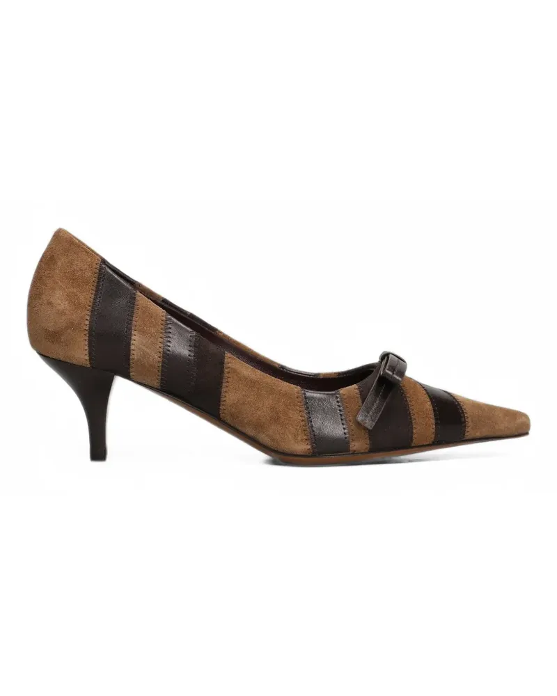FESTA Milano Gestreifte Kandè Kitten-Heel-Pumps mit Schleife - Braun Braun
