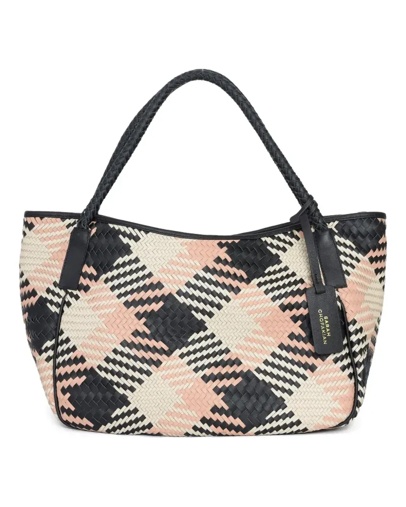 Sarah Chofakian Karierte Nougat Schultertasche mit Flechtdetail - Schwarz Schwarz