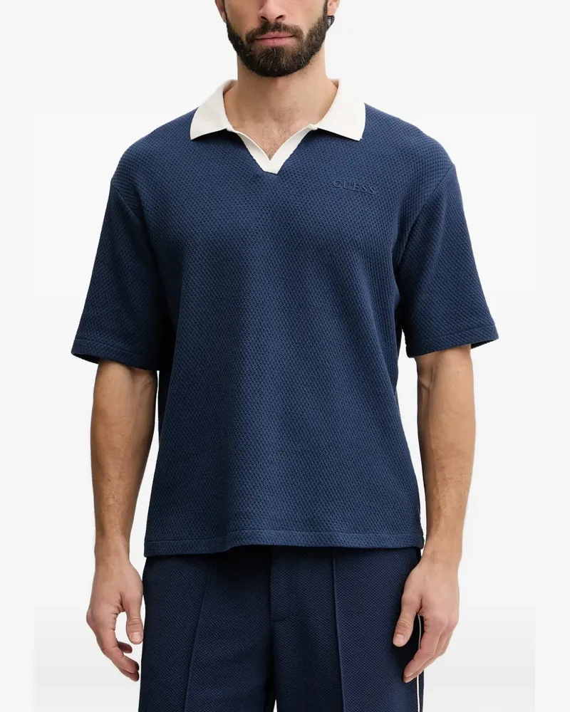 Guess logo-appliqué waffle-knit polo shirt - Blau Blau