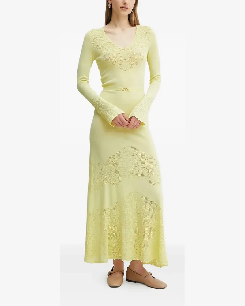 Twin-Set Maxikleid aus Pointelle-Strick - Gelb Gelb