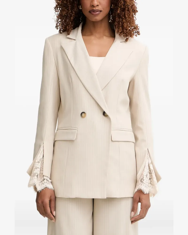 HAVEONE pinstripe-pattern lace-trim blazer - Nude Nude