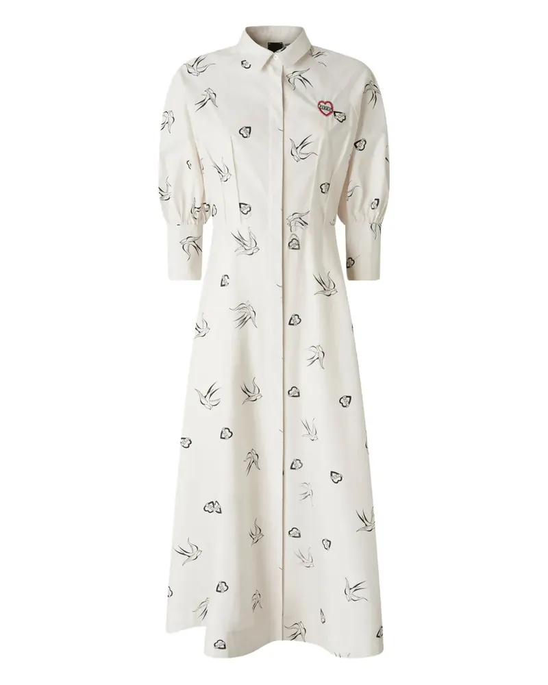 Pinko Puffärmel-Kleid mit Vogel-Print - Weiß Weiß