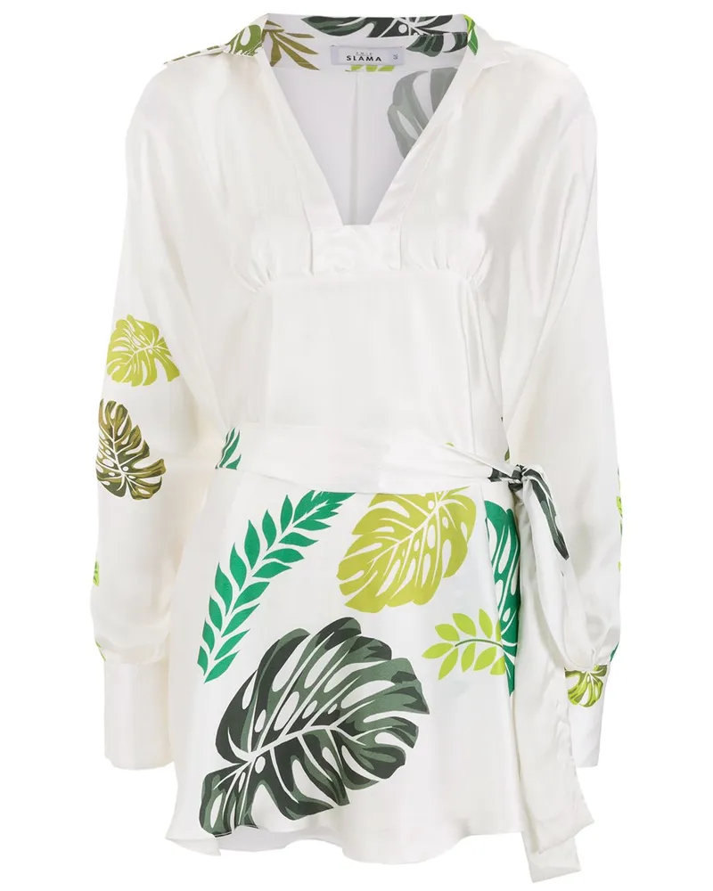 Amir Slama Strandkleid mit Palmblatt-Print - Weiß Weiß