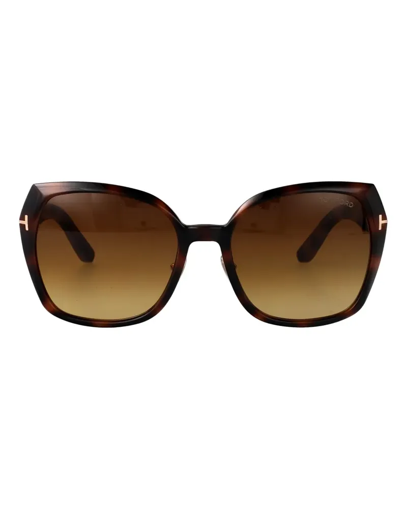Tom Ford Eckige Sonnenbrille in Schildpattoptik - Braun Braun