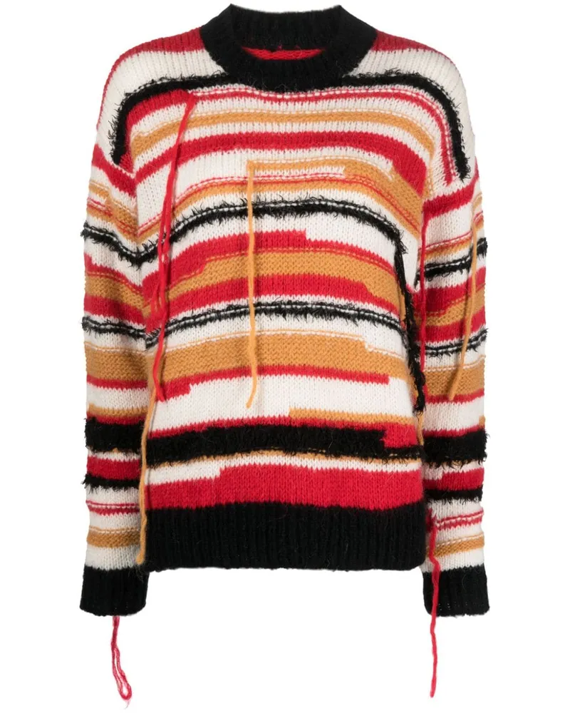 Patrizia Pepe Gestreifter Distressed-Pullover - Weiß Weiß