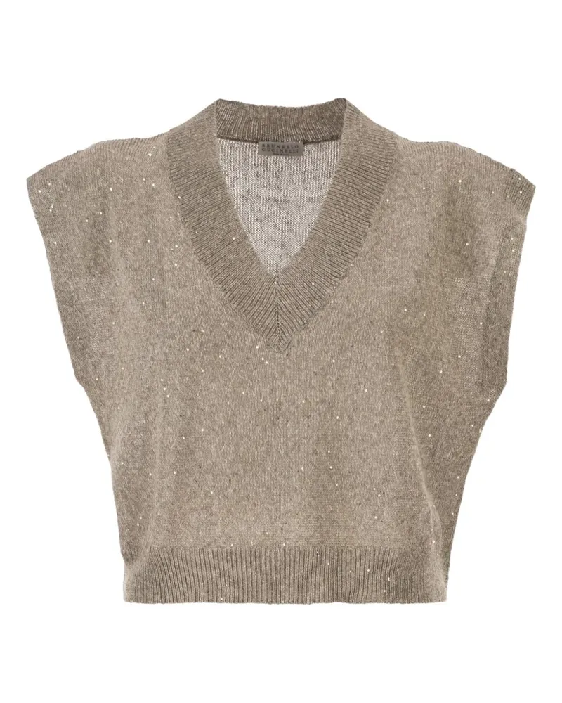Brunello Cucinelli sequinned V-neck top - Nude Nude