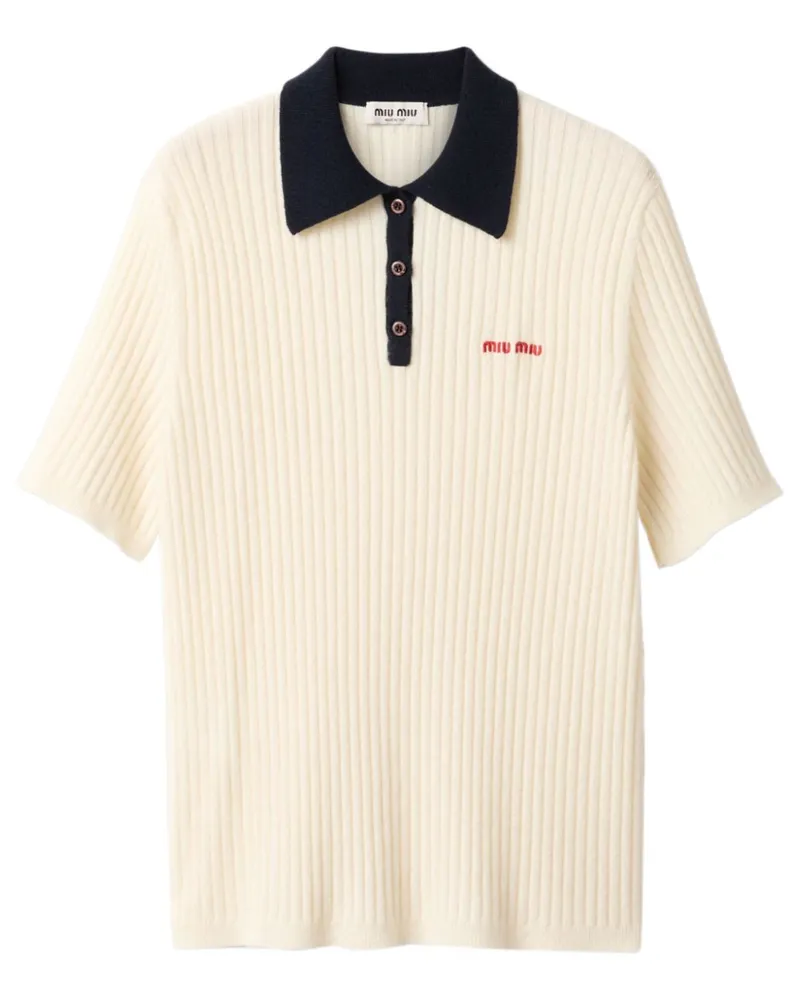 Miu Miu Geripptes Poloshirt aus Kaschmir - Nude Nude