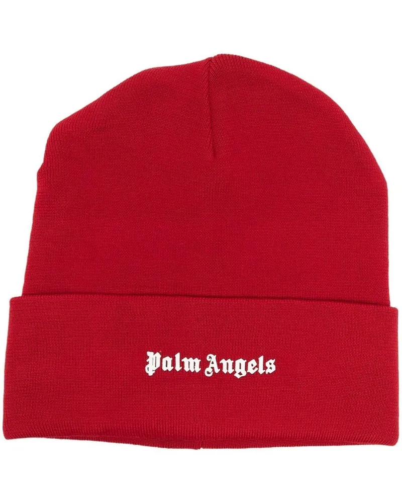 Palm Angels Strickmütze mit Logo-Print Rot