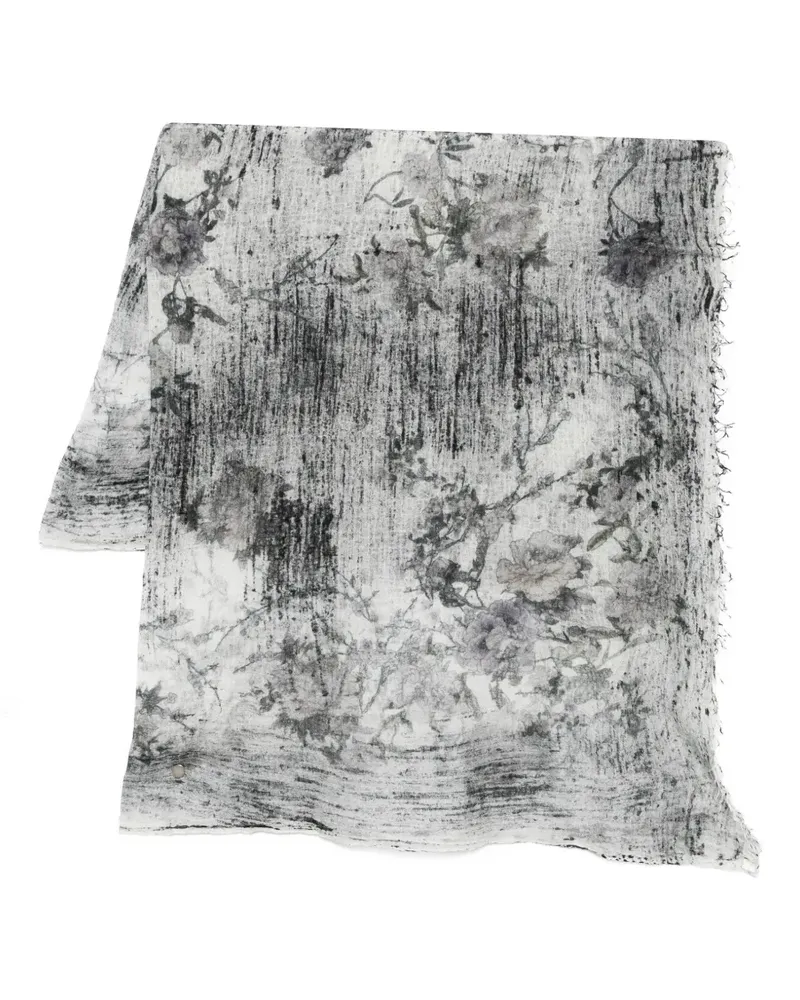 Avant Toi Geblümter Schal mit Fransen - Grau Grau