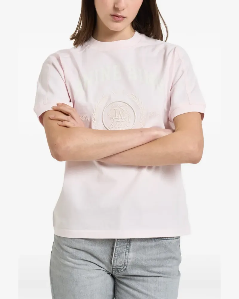 Anine Bing logo-print crest-embroidered T-shirt - Rosa Rosa
