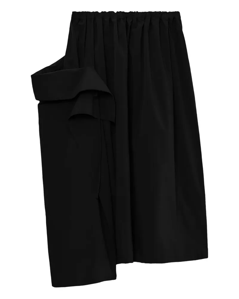 Yohji Yamamoto Gerüschter Midirock mit elastischem Bund - Schwarz Schwarz