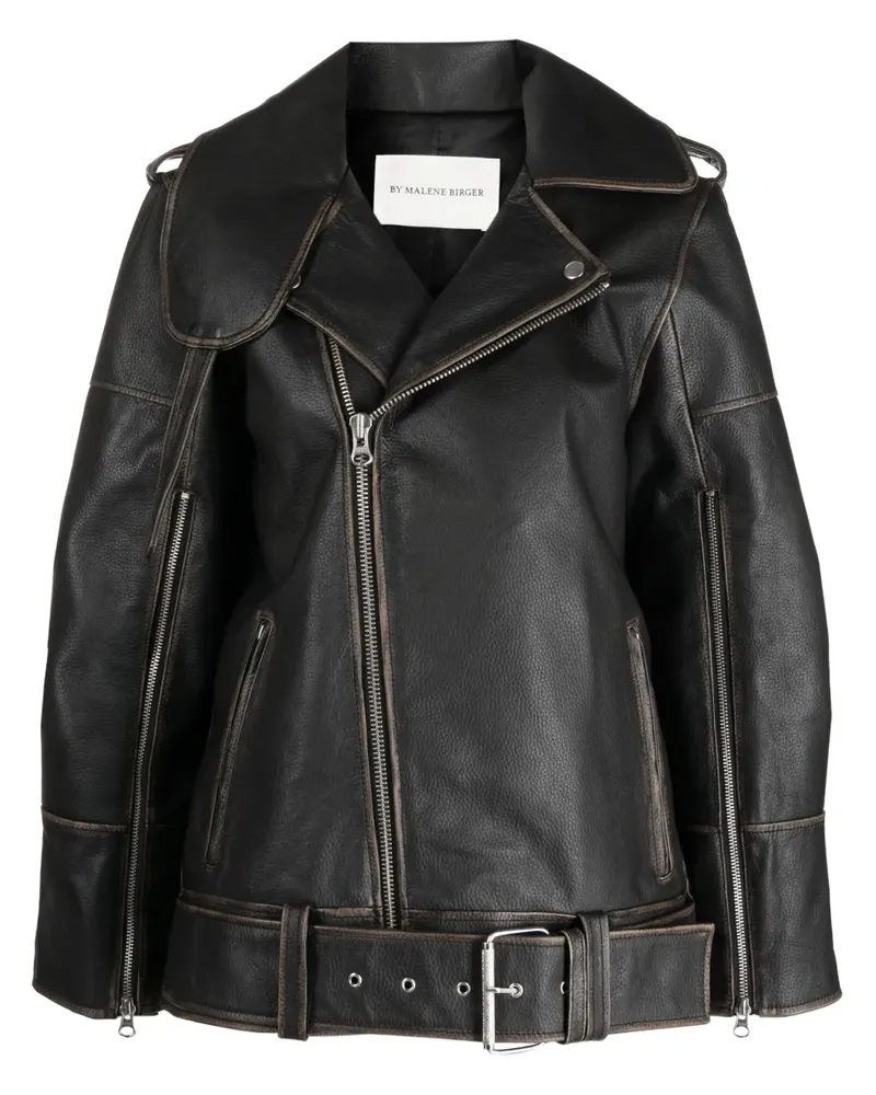 By Malene Birger Lederjacke mit Reißverschlüssen - Schwarz Schwarz