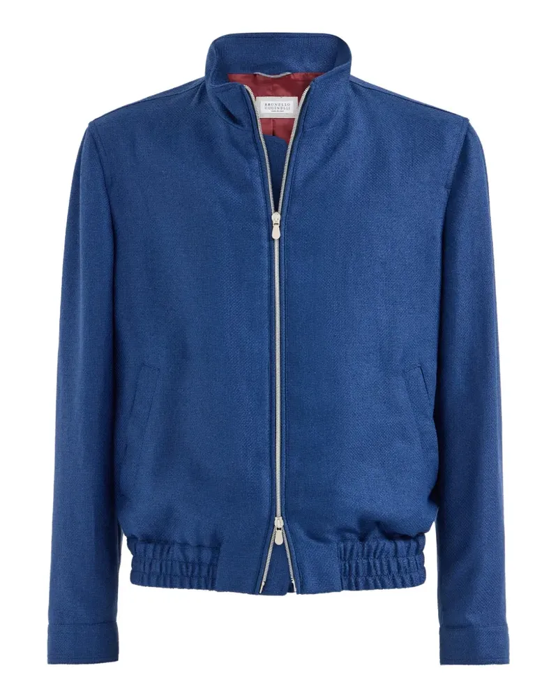 Brunello Cucinelli Pilotenjacke aus Seide, Leinen und Wolle - Blau Blau