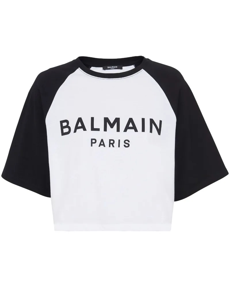 Balmain Cropped-T-Shirt mit Logo-Print - Weiß Weiß