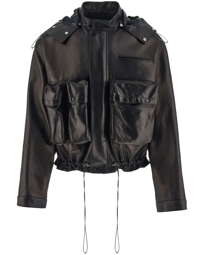 Ferragamo Lederjacke mit Kapuze - Schwarz Schwarz