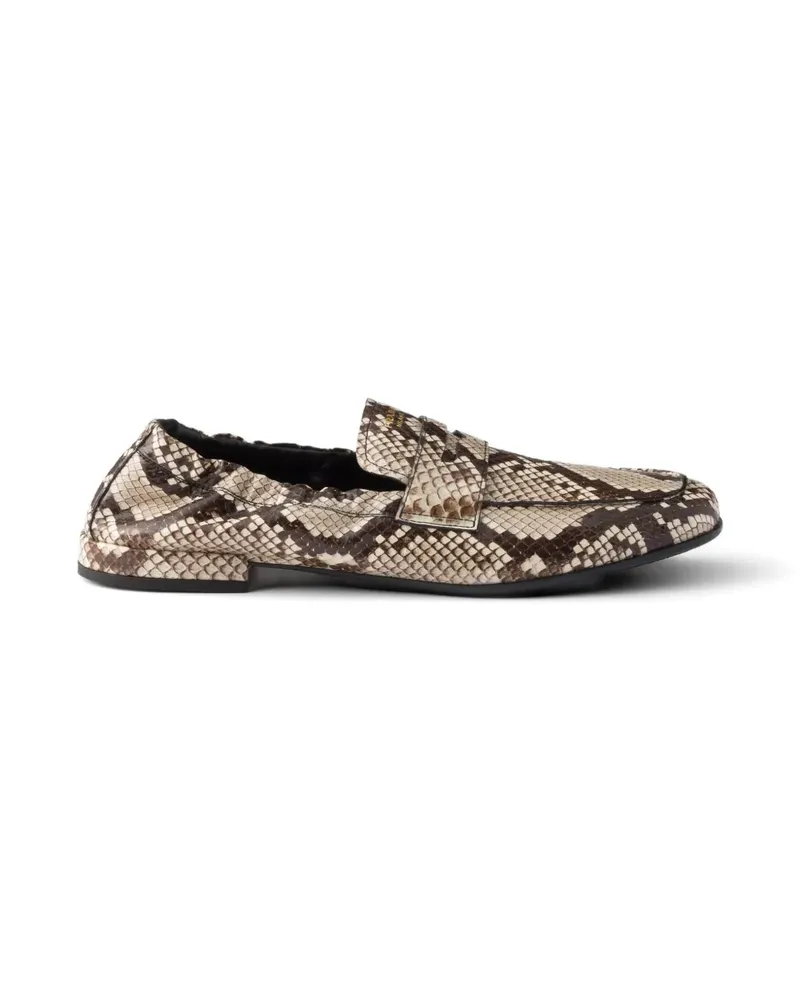 Prada Shuffle printed Ayers leather loafers - Braun Braun