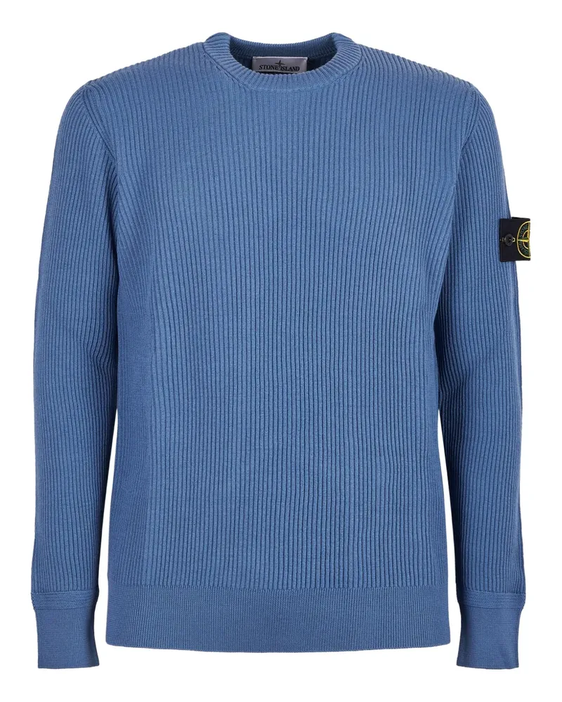 Stone Island Gerippter Pullover mit Logo-Patch - Blau Blau
