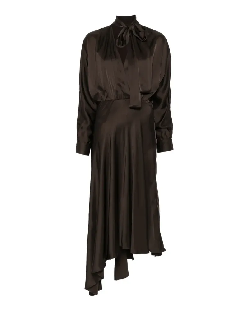 Maje Asymmetrisches Kleid mit Schleifenkragen - Braun Braun
