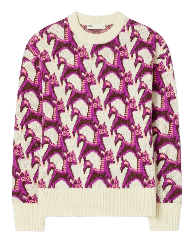 Tory Burch jacquard crew-neck sweater - Nude Nude