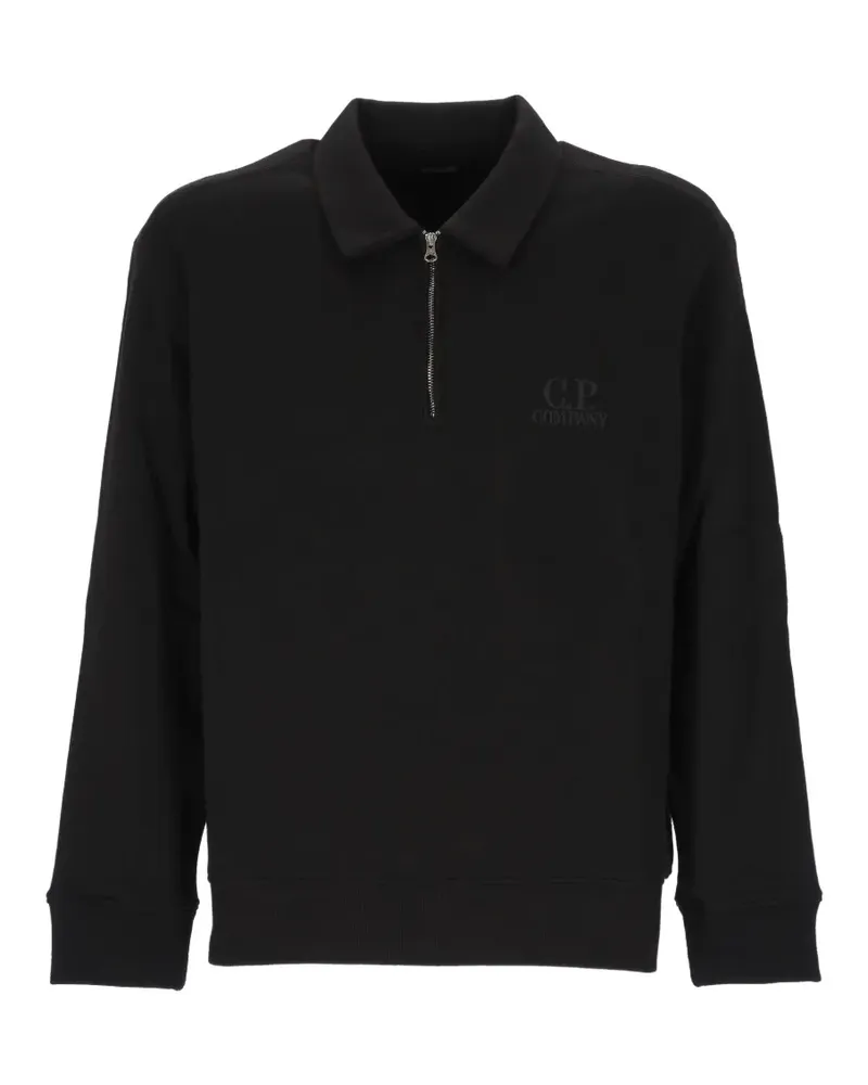 C.P. Company Besticktes Poloshirt mit Viertelreißverschluss - Schwarz Schwarz