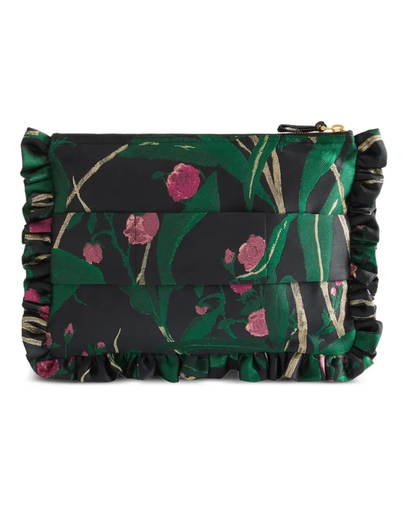 La DoubleJ Gerüschte Clutch mit Blumen-Print - Schwarz Schwarz