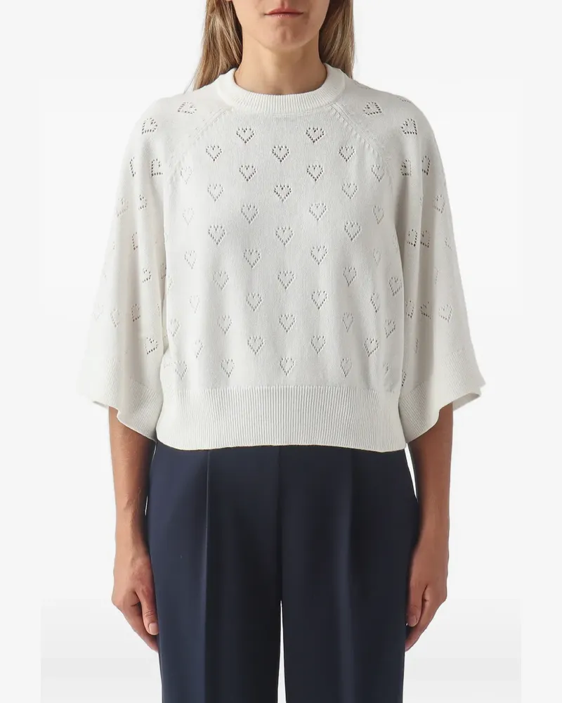 Twin-Set Strickpullover mit Herz-Pointelle-Muster - Weiß Weiß