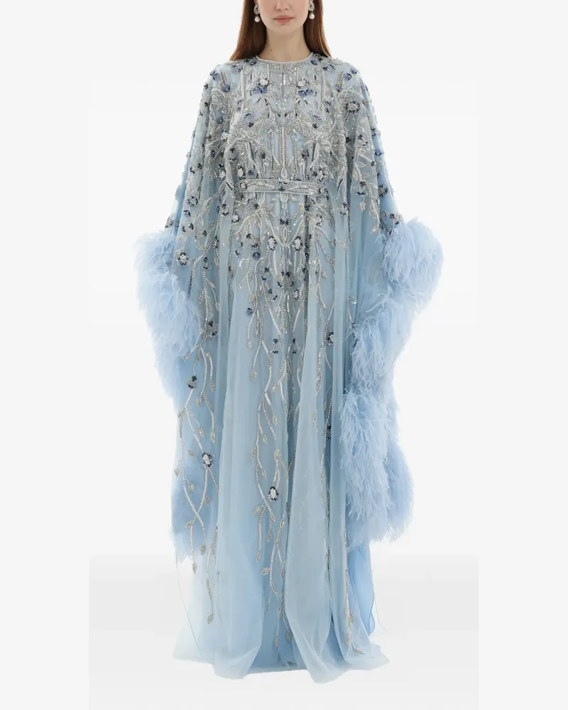 Dina Melwani Maxikleid mit Kristallstickerei - Blau Blau