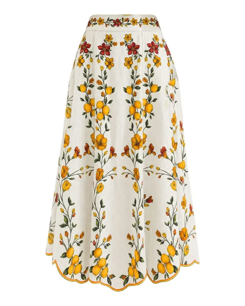 FARM Rio Lemon Bouquet Midirock mit Wellensaum - Nude Nude