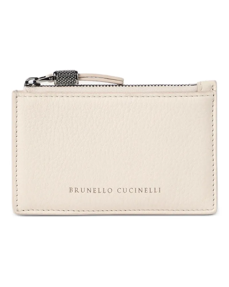 Brunello Cucinelli Kartenetui aus strukturiertem Leder mit glänzendem Reißverschluss - Nude Nude