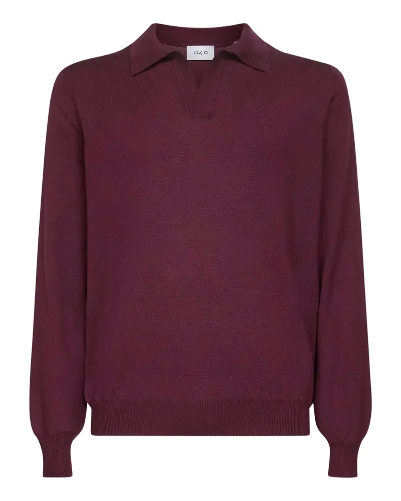 D4.0 Polo-Pullover mit gerippten Bündchen - Rot Rot