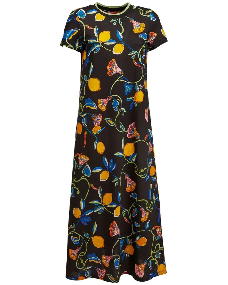 La DoubleJ Midikleid mit Blumen-Print - Schwarz Schwarz