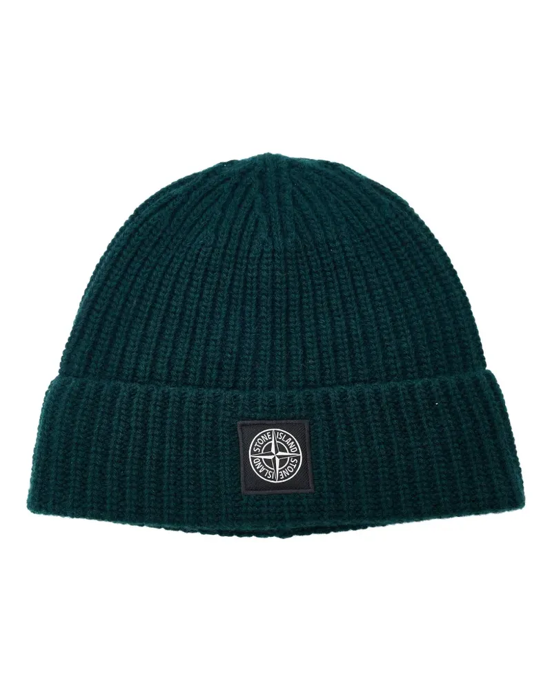 Stone Island N100012 gerippte Beanie mit Kompass-Patch - Grün Grün