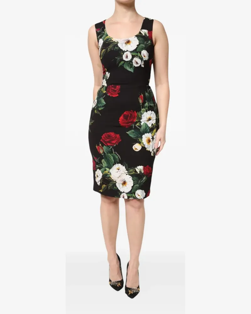 Dolce & Gabbana Midikleid mit Blumenmuster - Schwarz Schwarz