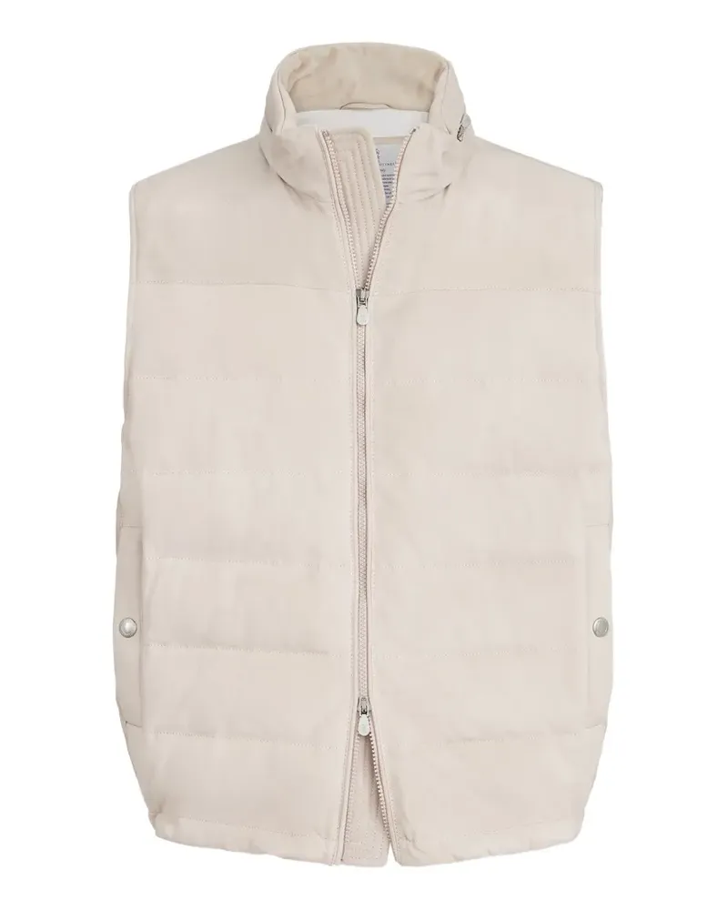 Brunello Cucinelli Daunenweste aus Wildleder mit Kapuze - Nude Nude