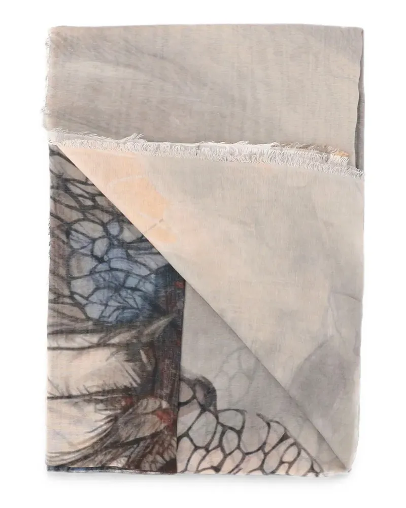Faliero Sarti patterned fringed scarf - Nude Nude