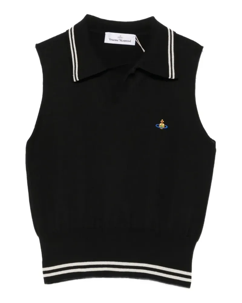Vivienne Westwood Orb-embroidered striped-trim top - Schwarz Schwarz