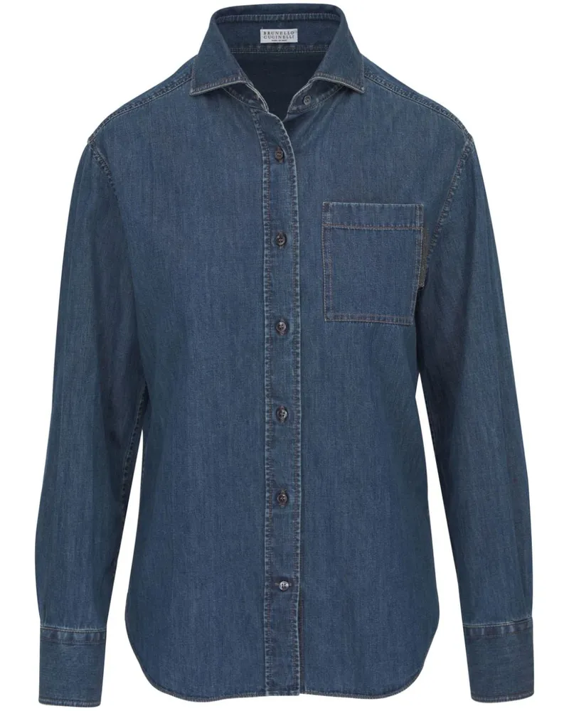 Brunello Cucinelli Jeanshemd mit Monili-Perlen - Blau Blau