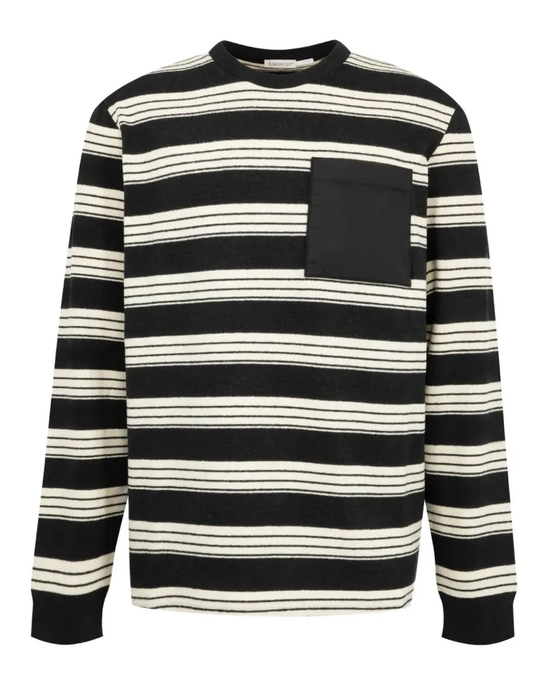 Moncler Gestreiftes T-Shirt mit Brusttasche - Schwarz Schwarz
